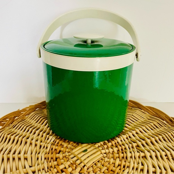 Georges Briard Vintage Green and White Mod Mid Century Modern Ice Bucket w/ lid - Picture 6 of 16